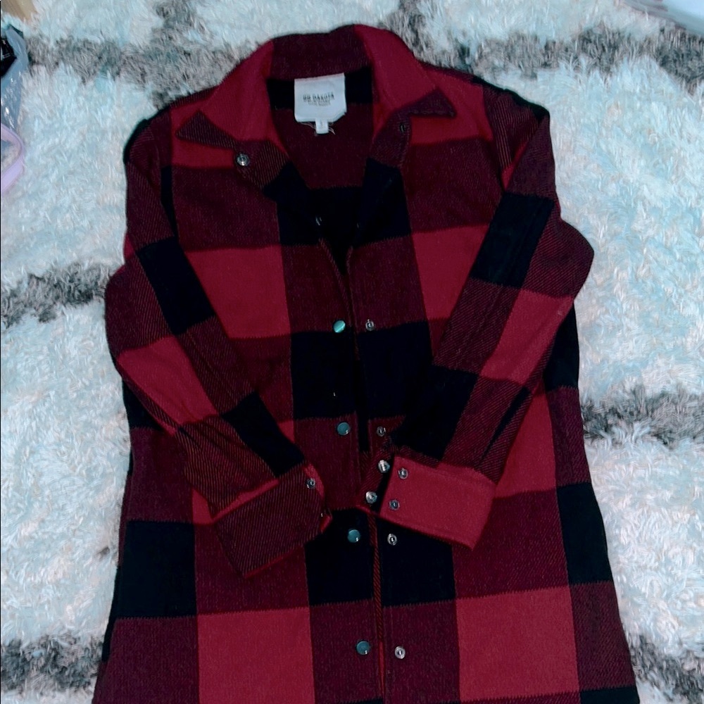 BB Dakota Red and Black Plaid shacket with buttons. Never used.